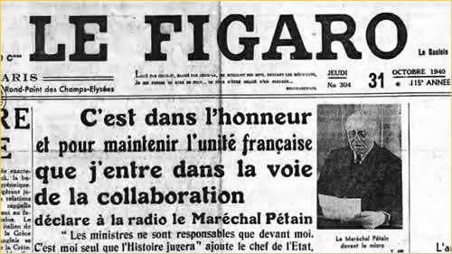 Résultat de recherche d'images pour "Montoire Déclaration de Pétain "J'entre dans la voie de la collaboration"