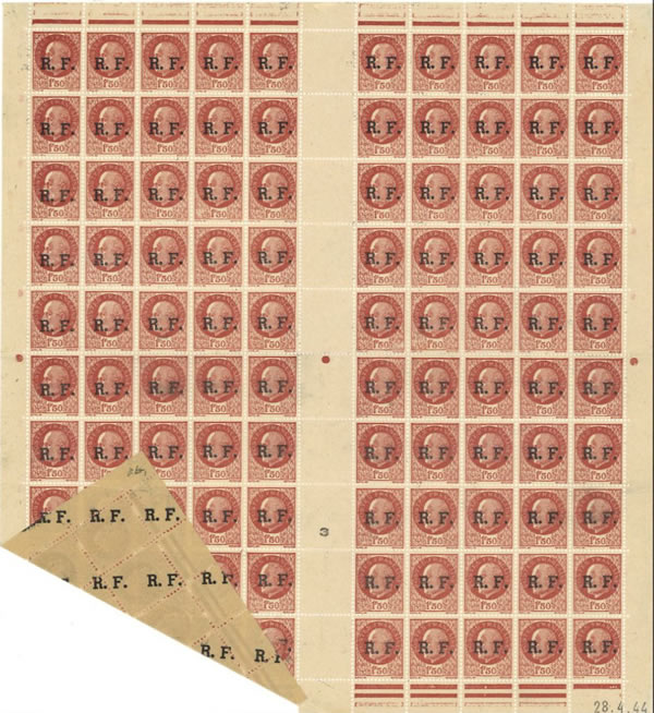 Defaut de surcharge par pliage sur timbre Pétain surchargé à Lyon