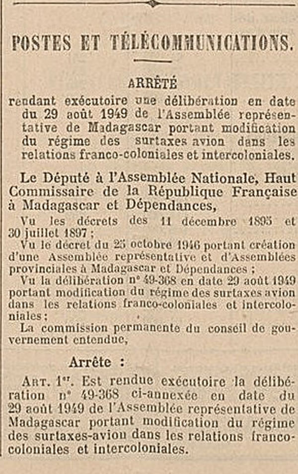 Surtaxes aériennes Union Française 5/9/49