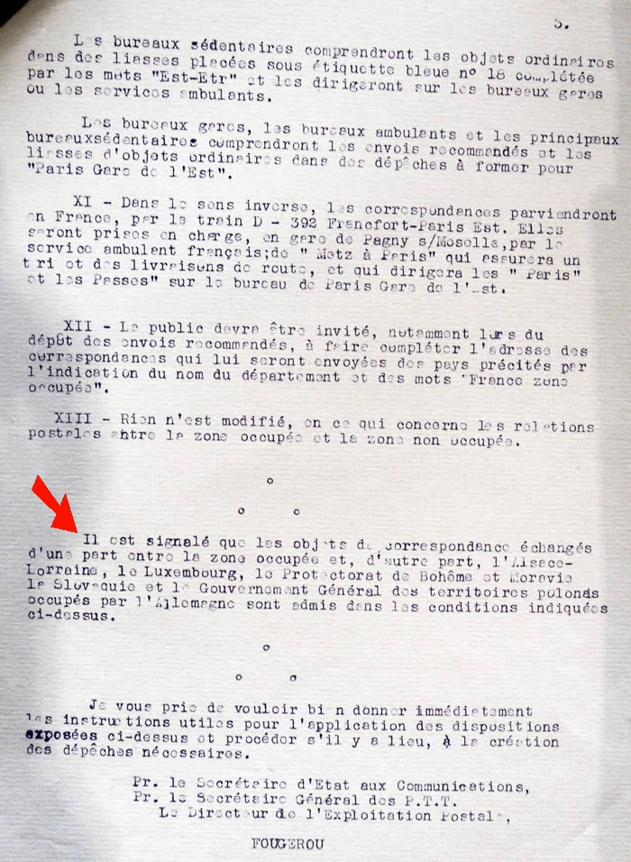 reprise des relations postales ZO Alsace-Moselle