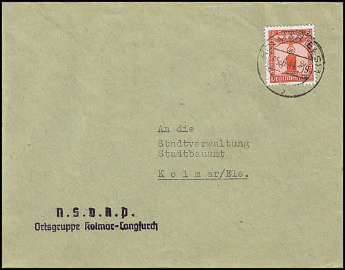 Timbre de service sur lettre du parti nazi à Kolmar
