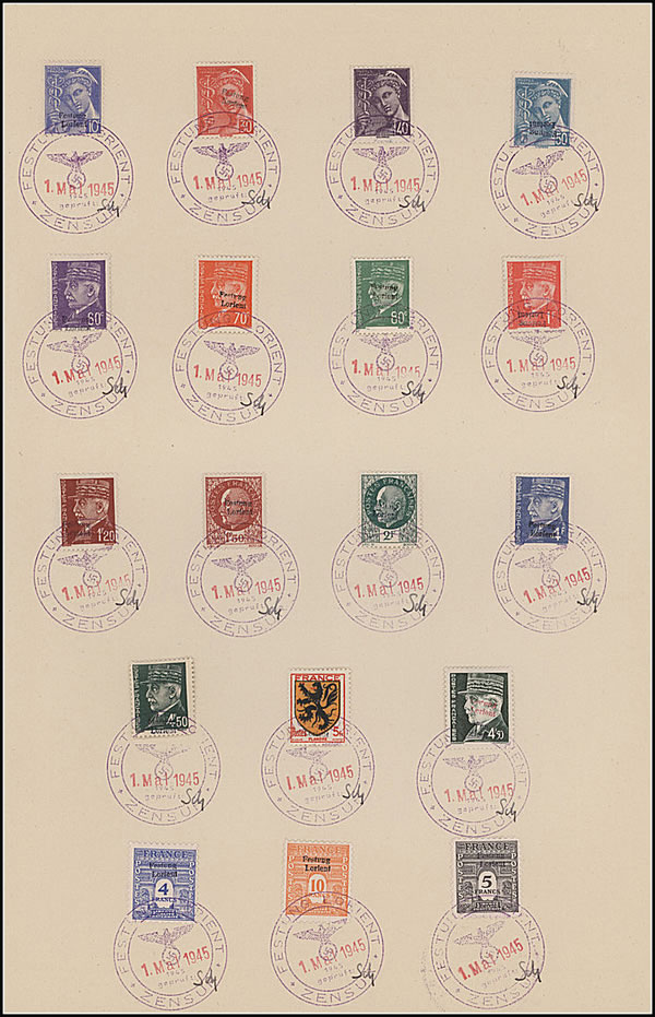 Feuille souvenir des timbres surchargés à Lorient