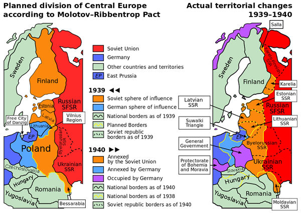 répartition des zones d'influence entre reich et URSS