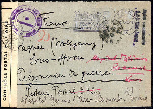 Enveloppe pour un prisonnier de guerre allemand avril 1940