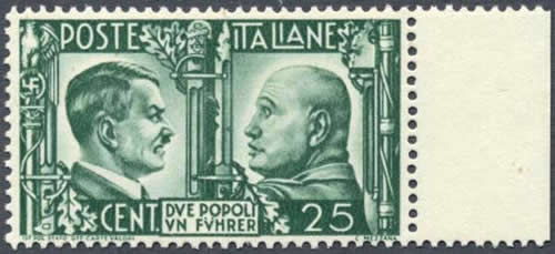 faux timbre de propagande Hitler Mussolini