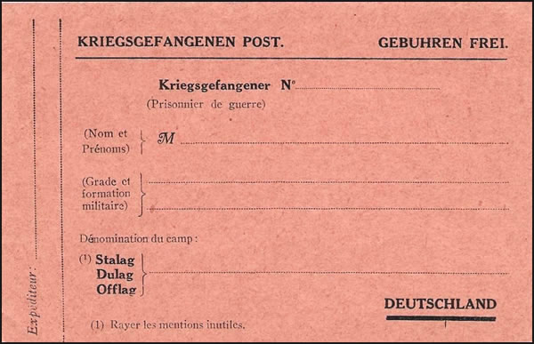 Carte postale en français pour prisonnier de guerre en Allemagne