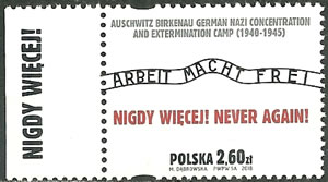 Timbre de Pologne sur le camp de Auschwitz