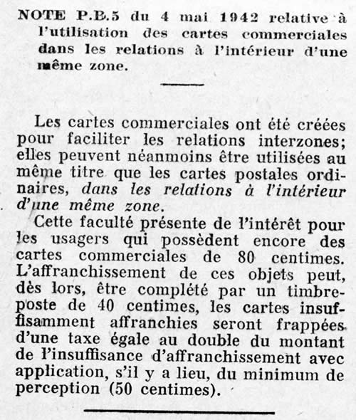 Cartes commerciales à 80c à utiliser à l'intérieur d'une même zone