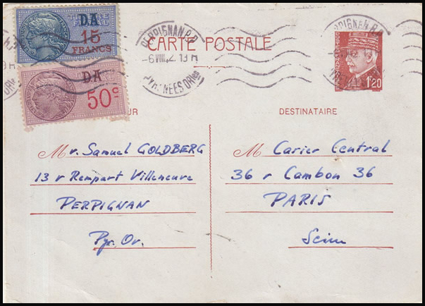 demande d'extrait du casier judiciaire avec timbre fiscal sur carte interzones 1942