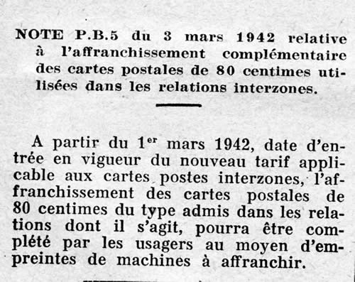 Utilisation de machines à affranchir sur les cartes interzone.