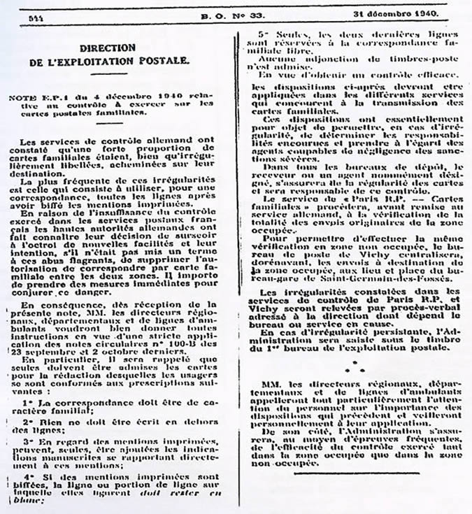 Note de décembre 1940