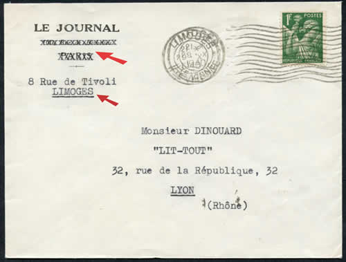 Enveloppe du Journal replié à Limoges