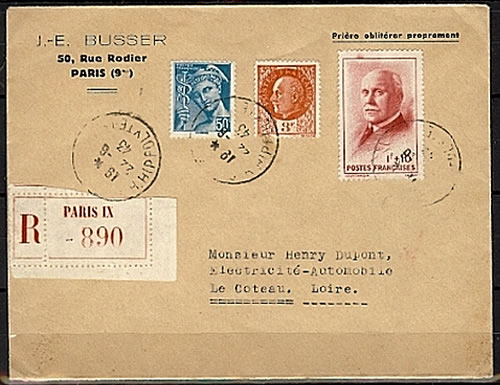 Lettre recommandée  au tarif avec timbre de la bande francisque-1f+10f