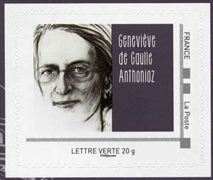 timbre autocollant-Geneviève de Gaulle Antonioz