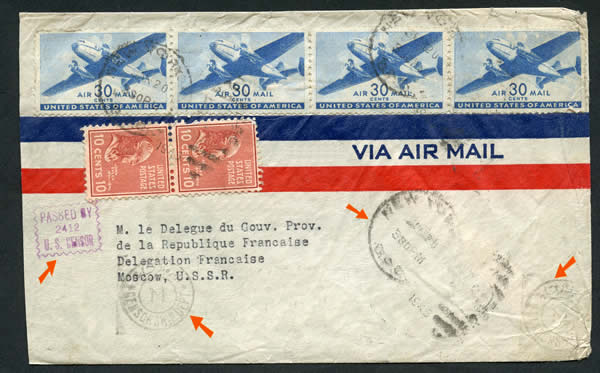 lettre de new-York pour le représentant français à Moscou 1945
