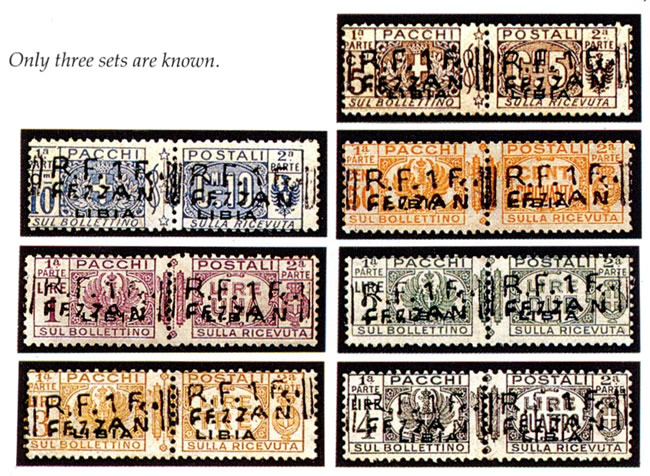 série complète des timbres colis postaux surchargés au Fezzan