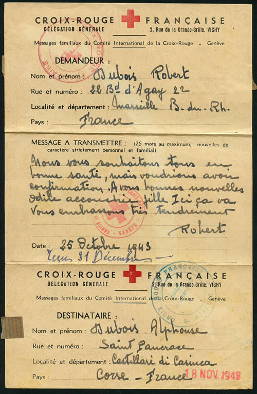 Formulaire Croix-Rouge de Vichy en Corse
