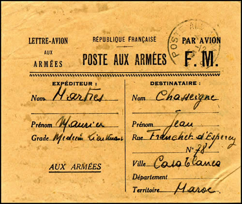 Lettre par avion aux armées