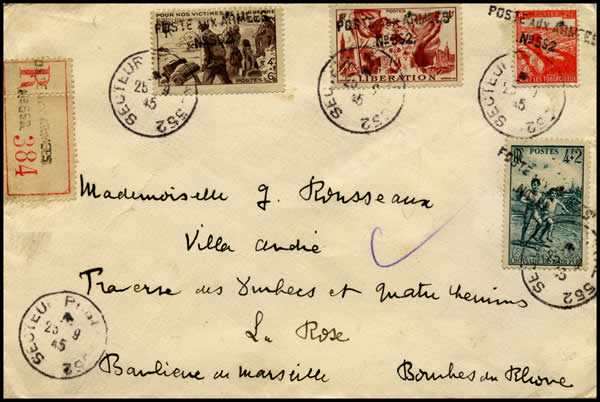 Lettre affranchie du secteur postal 552 1945
