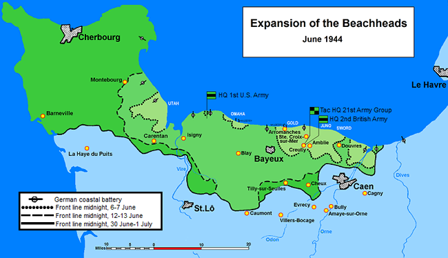 Evolution du front jusqu'à fin juin 1944