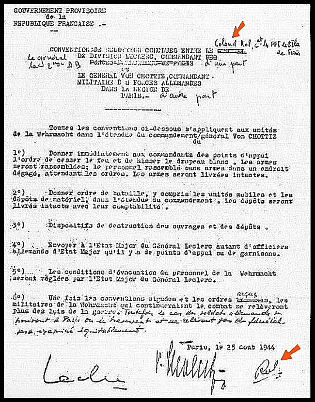 Acte de reddition de Von Choltiz à Paris
