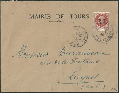 Surcharge de Tours-mairie sur lettre