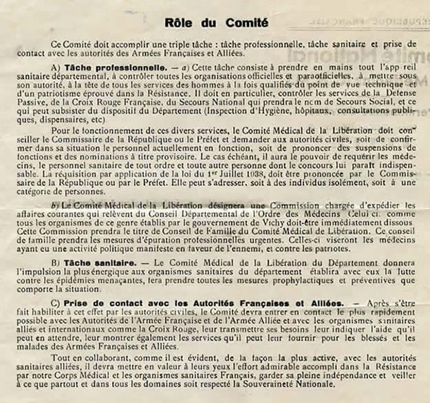 rôle du Comité Médical de la Libération