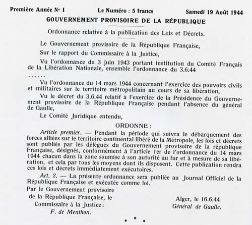 Ordonnance du 3 juin 1944 sur les Commissaires de la République