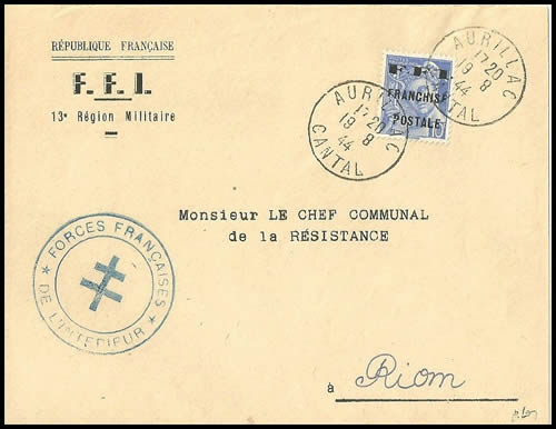 Timbre FFI Cantal sur lettre