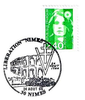Oblitération commemorative de la Libération de Nimes