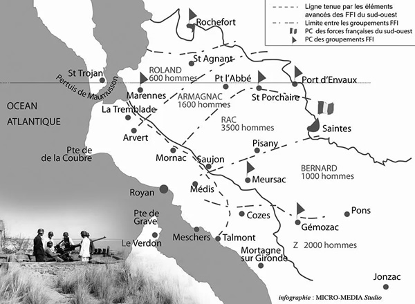 Carte de la poche de Royan avec les unités FFI