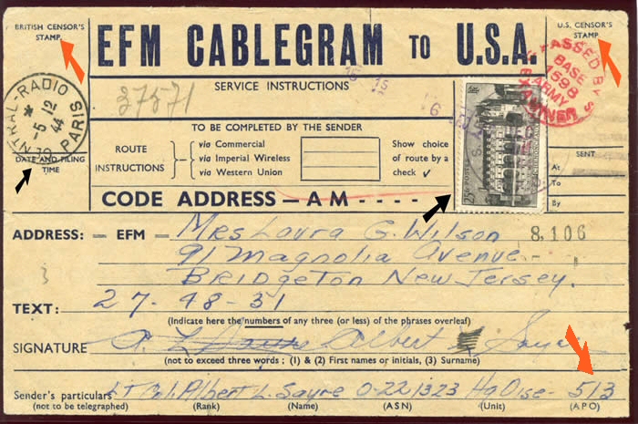 EFM CABLEGRAM To USA