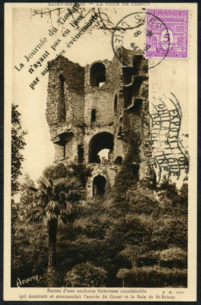 5c Arc de Triomphe oblitéré St Brieuc 8/9/44