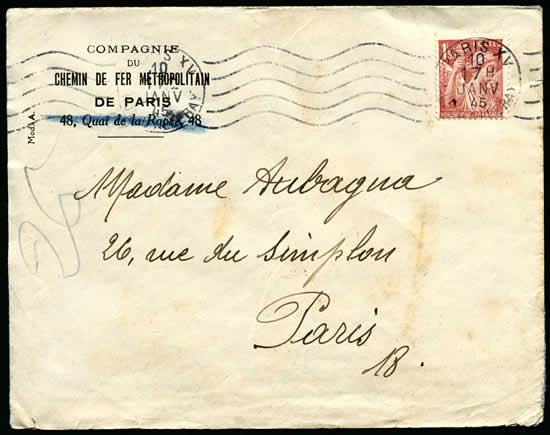 lettre de la Compagnie du chemin de fer Métropolitain de Paris