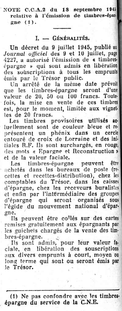 Création des timbres-épargne phénix