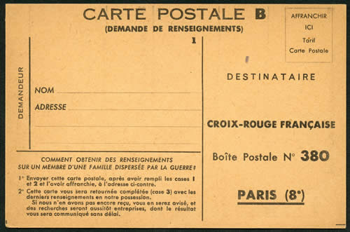 Carte B de demande de renseignements