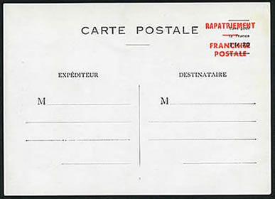 Entier carte postale en franchise du Rapatriement