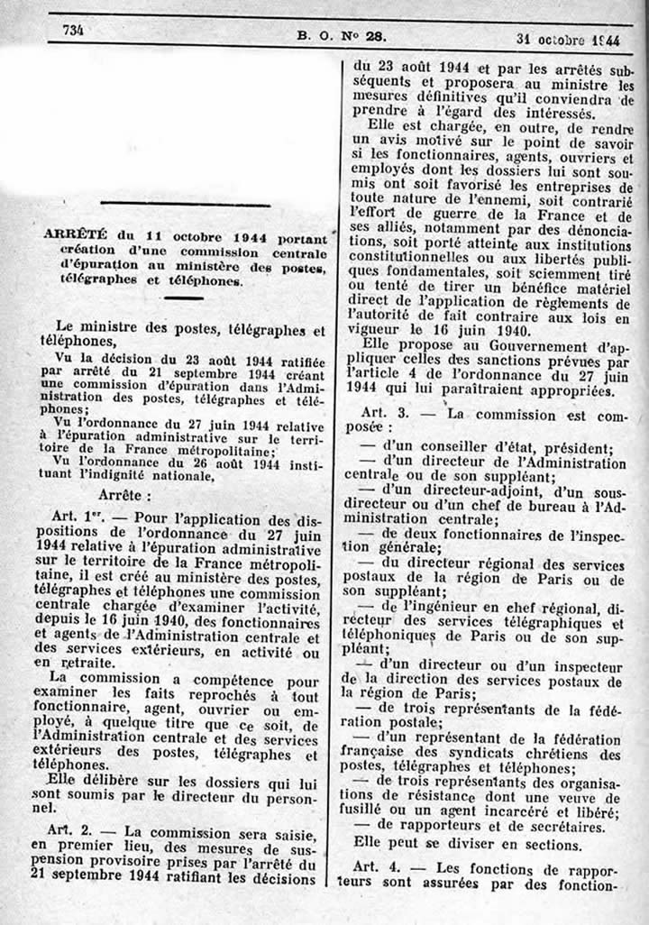 Epuration du Service des Postes