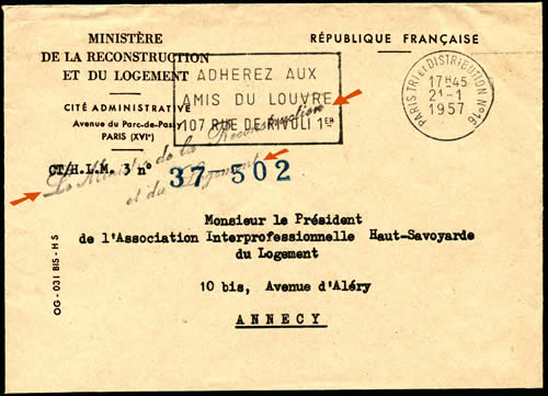 Griffe de franchise du Ministre de la Reconstruction et du Logement