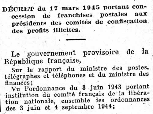 Franchise du Président des Comités de Confiscation des profits illicites