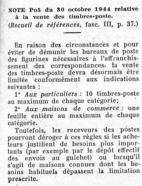 Gestion de la pénurie après l'interdiction des timbres Pétain.