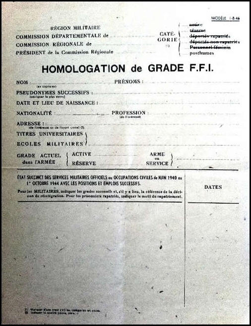 Formulaire d'homologation de grade F.F.I.