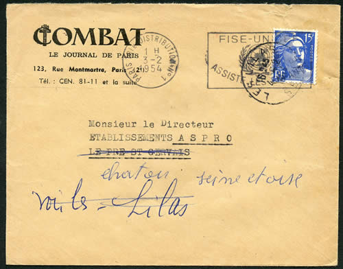 Lettre  à entête du journal COMBAT