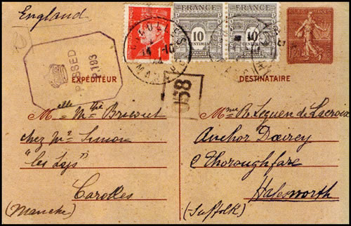 Carte postale avec affranchissement Pétain et Arc de triomphe