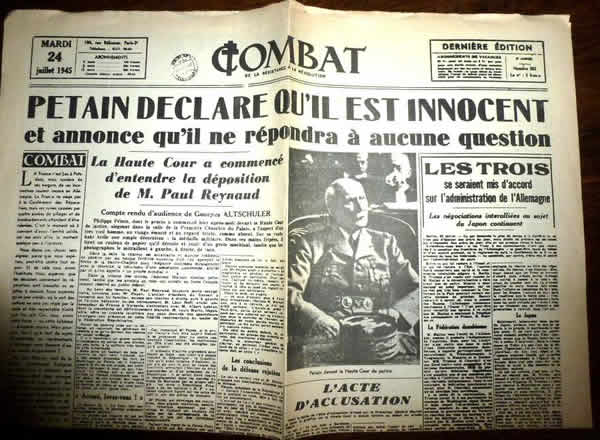 Journal Combat sur le procès Pétain