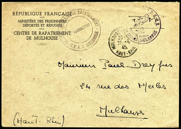 Lettre du centre de rapatriement de Mulhouse