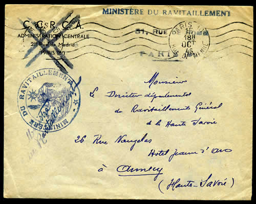 Ministère de ravitaillement avec contreseing