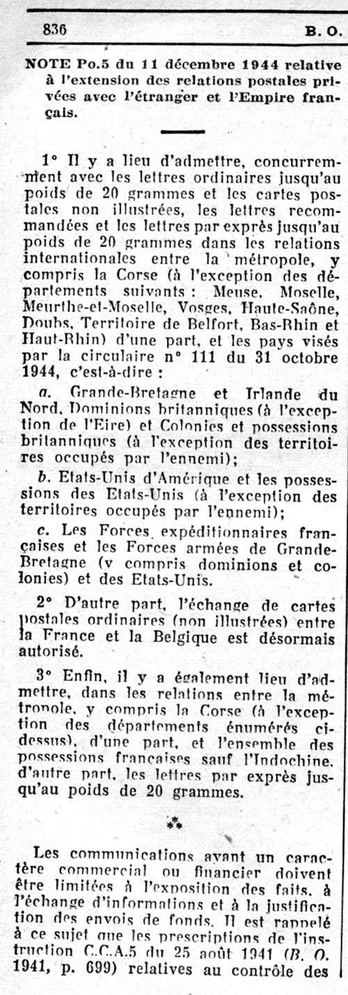 Reprise du courrier avec GB et USA