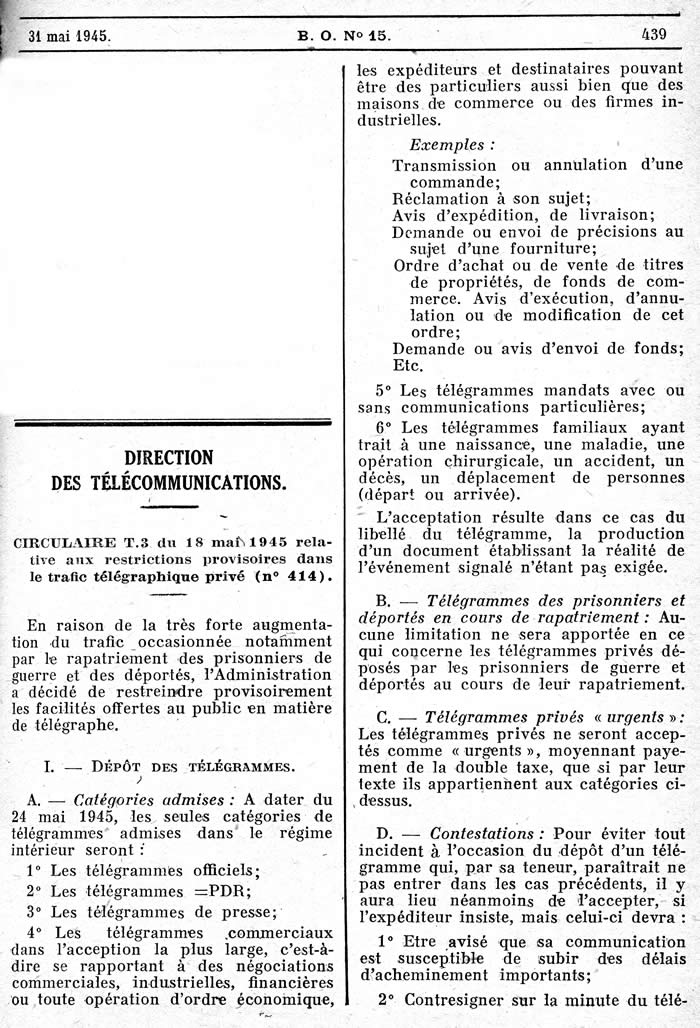 Restrictions du trafic télégraphique