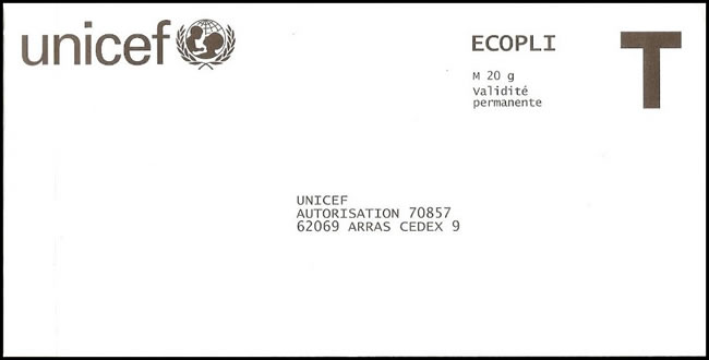 UNICEF Enveloppe-réponse lettre T